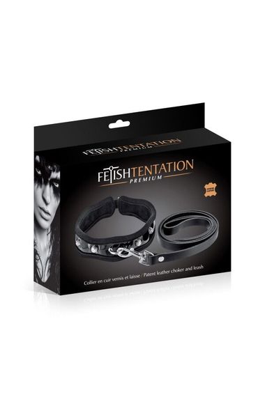 Поводок из натуральной кожи Fetish Tentation Premium Patent leather chocker and leash | Зображення 3