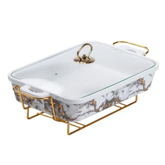 Настольная мармитница 2 литра мармит прямоугольный керамический 40х23х11 см для вторых блюд Мрамор | Зображення 2