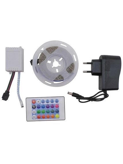 Світлодіодна стрічка SMD 3528 RGB (54 LED/m) 5 метрів на силіконі з блоком та пультом керування різнокольорова (повний комплект) | Зображення 1