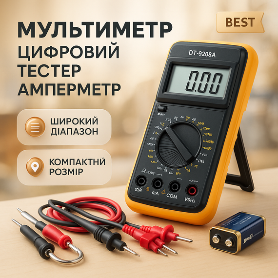 Мультиметр для електричних систем Digital DT-9208A, Мультиметри портативні, Тестер електропроводки SB-62
