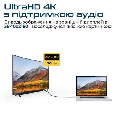 Кабель мультимедийный USB-C to HDMI hdlink-60h.grey Promate (hdlink-60h.grey) | Зображення 2