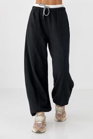 Теплі спортивні штани палаццо з подвійним поясом - чорний цвет, M (є розміри)