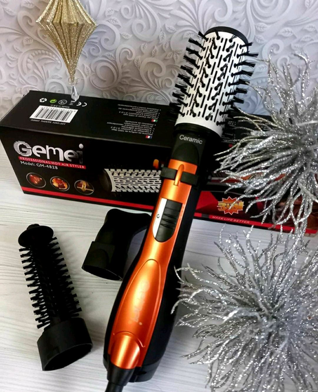 Вращающийся фен расческа с насадками Gemei GM-4828 воздушный стайлер для укладки волос | Зображення 3