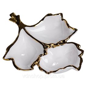 Менажниця порцелянова на 3 секції для закусок 27×19.5×4 (см) тарілка менажниця Білий із золотом ZBSY-12