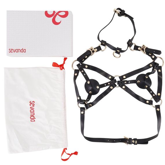 Портупея на грудь LOCKINK SEVANDA Queen Chest Harness with Removable Bra, чорна, зі знімними пестис | Зображення 7