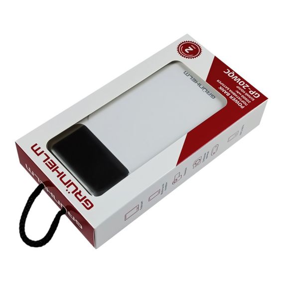Power Bank - Портативна батарея 20.000 mAh. білий - GP-20WQC швидка зарядка 22.5W GRUNHELM | Зображення 4