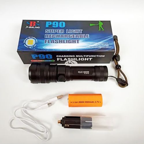 Ручной аккумуляторный светодиодный фонарь Police X-Balog BL-1827-P90 переносной с USB зарядкой оптическим зумом и металлическим корпусом + ремешок на руку | Зображення 9