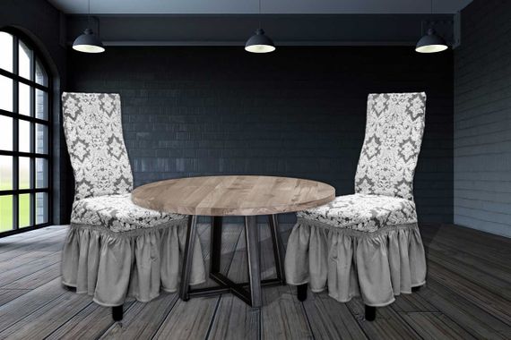 Чехлы на стулья Damask с юбкой, белые