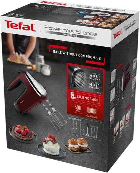 Міксер Tefal ручний Powermix Silence 600Вт, насадки-4, турборежим, бордовий (HT652538) | Зображення 5