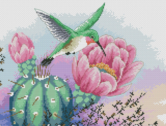 Набір для вишивання за нанесеною на канву схемою "Flowers and hummingbird". AIDA 14CT printed 44*32 см | Зображення 3