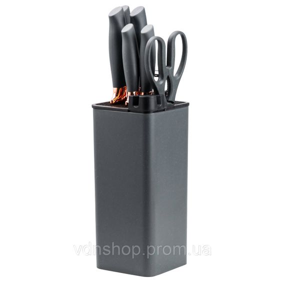 Набір кухонних ножів 5 штук з ножицями та овочечисткою 33/23.5/24.5/19.5 см Чорний HP27476 | Зображення 3