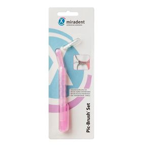 Тримач для йоржика Miradent Pic Brush-Set рожевий + білий йоржик в комплекті