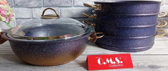 Мантоварка пароварка O.M.S. Collection 6091-C 28 см 5.8 л з гранітним покриттям 6 предметів Синий | Зображення 5