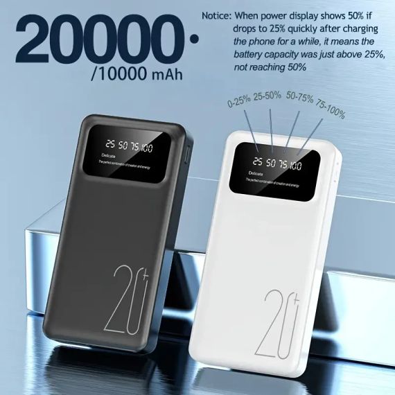 Портативный павербанк на 20000mAh двойное освещение, двойной вход с большим LED дисплеем | Зображення 5