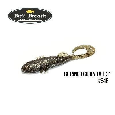 Силиконовая приманка, Съедобный силикон Bait Breath BeTanCo Curly Tail 3" (6 шт.) (S846 Greenpumpkin／Silver)