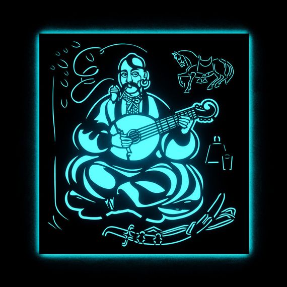 Панно декоративное картина на стену казак Мамай LED подсветка 16 цветов телефон 500х530 acr-p000271 | Зображення 2