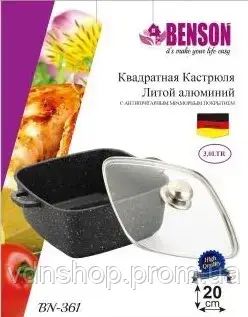 Каструля казан із кришкою Benson BN-361 з литого алюмінію 3 л Чорний (BN-361) | Зображення 2