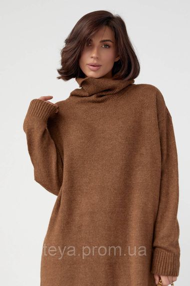 В'язане плаття oversize з високим горловиним кольором коричневий розмір S FL_000905 | Зображення 2