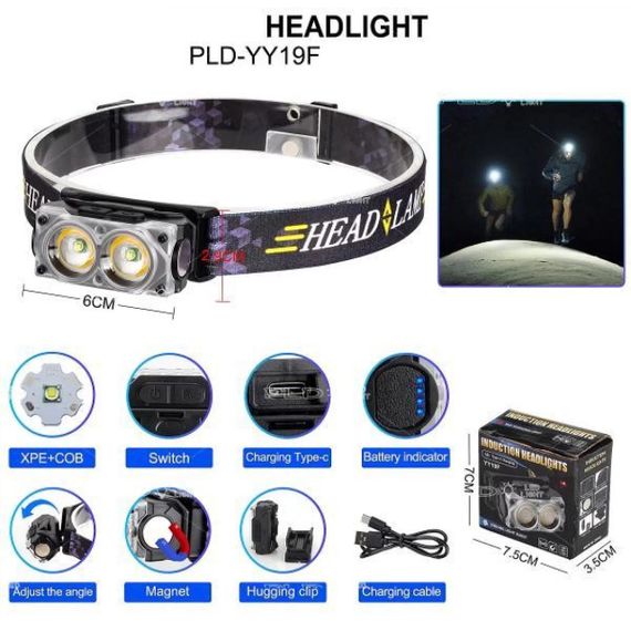 Професійний світлодіодний ліхтарик на голову YY-19F-2XPE(white)+2COB(yellow), Ліхтар на голову для ЗСУ KA-56 | Зображення 2