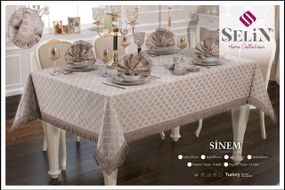 Скатертина Selin Sinem Set 160×220+8 серветок бежева