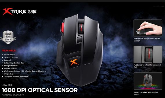 Игровая мышь компьютерная беспроводная Xtrike ME GW-600 для геймеров | Зображення 3