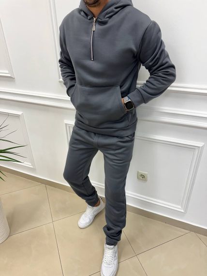 Теплий чоловічий спортивний костюм на флісі худі на блискавці і штани колір темно-сірий розмір L (52-54) adl1003 | Зображення 5