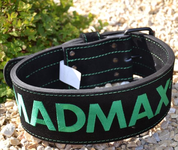 Пояс для важкої атлетики MadMax MFB-301 Suede Single Prong шкіряний Black/Green L | Зображення 1