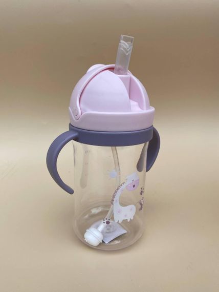 Поїльник непроливайка з трубочкою і грузиком рожевий жираф 350мл | Зображення 3