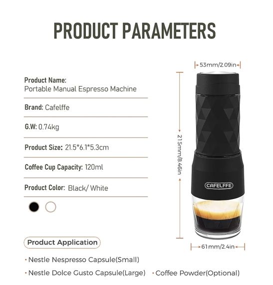 Портативная кофеварка Cafelffe 3 в 1, горячая / холодная вода, ручная эспрессо-машина для капсул и молотого кофе