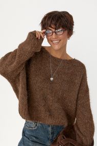 Укорочена в'язана кофта оверсайз - коричневий цвет, ONE SIZE (є розміри)