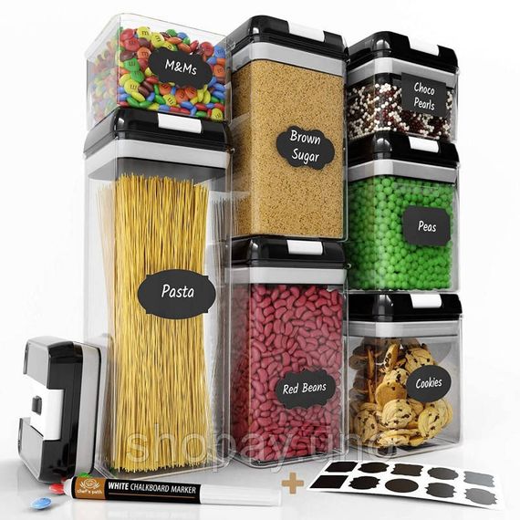 Набор контейнеров для хранения еды, сыпучих и круп FOOD Storage Container Set • 7 емкостей с герметичными крышками
