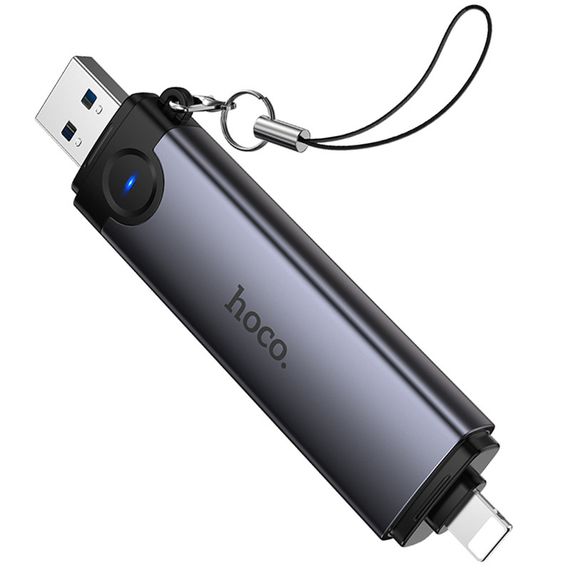 Картридер Hoco HB56A Victory 5in1 Lightning/USB2.0 to SD/TF3.0 + USB 2.0 Metal gray | Зображення 4