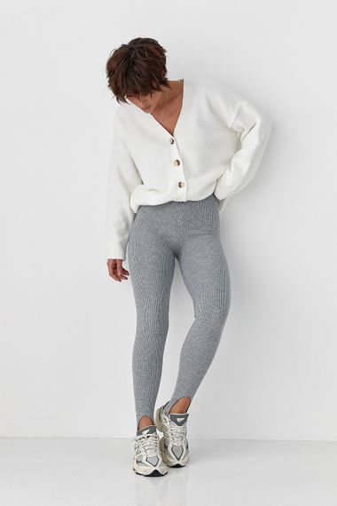 Утеплені лосини в рубчик зі штрипками - сірий цвет, ONE SIZE (є розміри) | Зображення 2