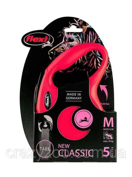 Поводок-рулетка для собак Flexi New Classic M до 25 кг красная лента 5 м 32206 | Зображення 1