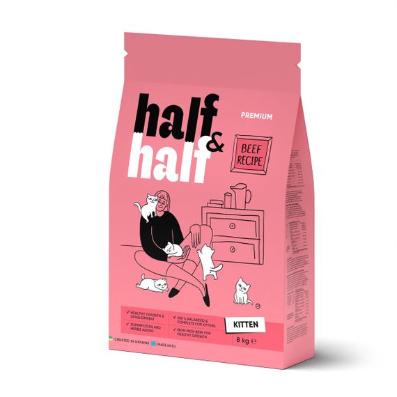Корм Half&Half Kitten сухий з яловичиною для кошенят 8 кг