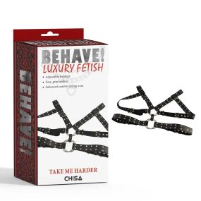 Портупея-бондаж Chisa BEHAVE! Luxury Fetish з декоративними заклепками, чорна Sex Aura