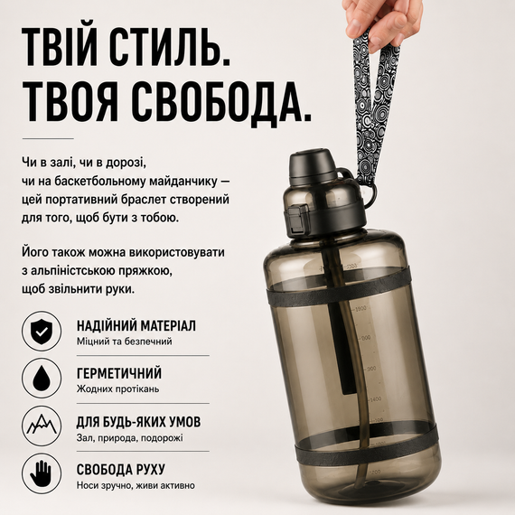 Спортивная бутылка для воды 2500 мл из тритана с соломинкой, Черная - Ударопрочная и без BPA | Зображення 6