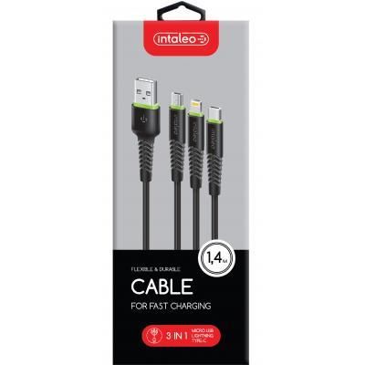 Дата кабель USB 2.0 AM to Lightning + Micro 5P + Type-C 1.4m CBFLEXU1 bl Intaleo (1283126487521) | Зображення 1