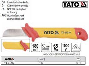 Нож электрика YATO Польша изолированный l=180 мм VDE 1000В YT-21210