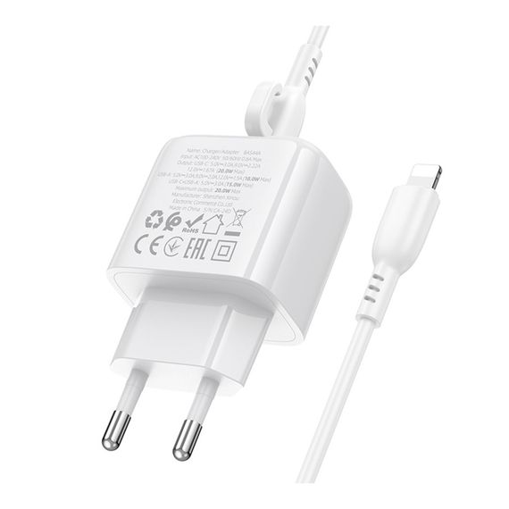 Мережевий зарядний пристрій Borofone BAS44A 1USB-C/1USB PD/QC 20W+Type-C to Lightning | Зображення 4