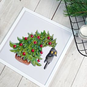 Постер в рамці Котик и елка 30x30 см