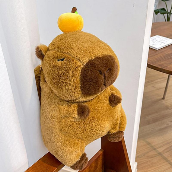 Плюшева капібара-рюкзак із мандарином на голові, зручний трансформер рюкзак-сумка, 32 см | Зображення 8