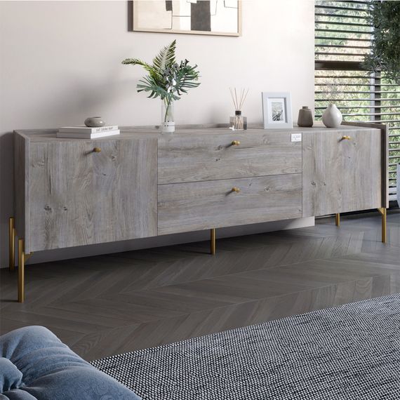 Тумба під телевізор з шухлядами LION Wood з золотими ніжками 180х50х40 см Шварцвальд (LION-043121)