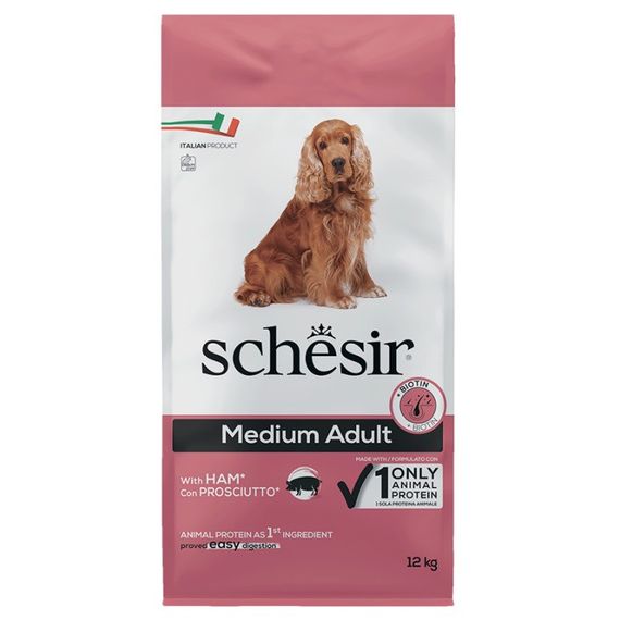 Сухий корм із шинкою для собак середніх порід Schesir Dog Medium Adult Ham, 12 кг