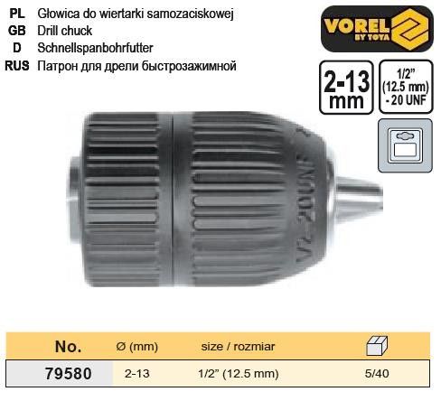 Швидкозатискний Патрон дриля Ø-2-13 мм 1/2" VOREL-79580