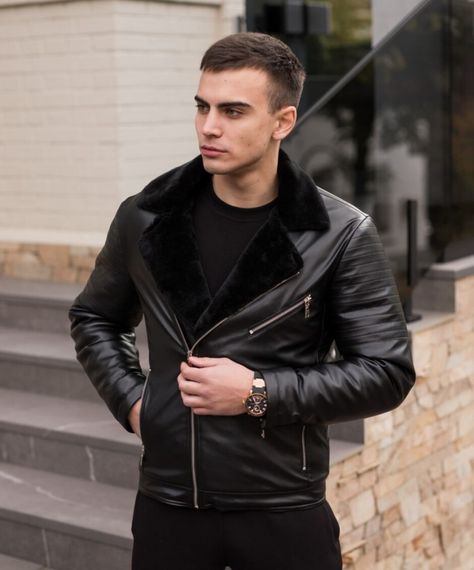Зимова шкіряна куртка Black | Зображення 4