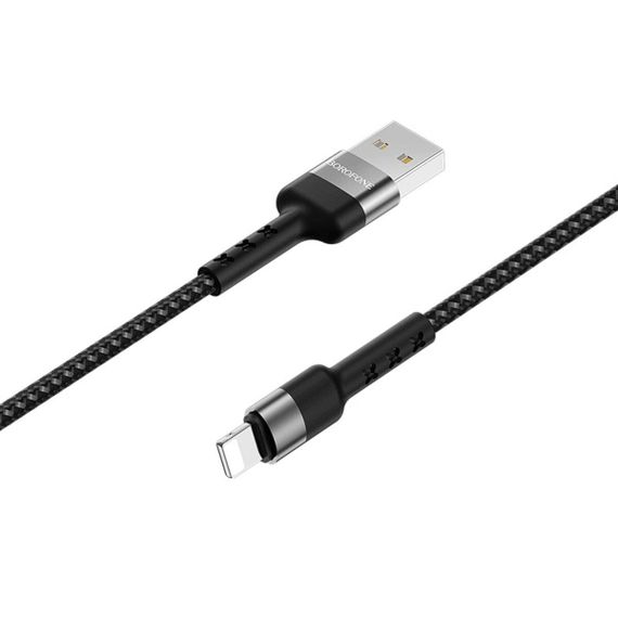 Кабель BOROFONE BX34 USB to iP 2.4A, 1m, nylon, aluminum connectors, Black | Зображення 1