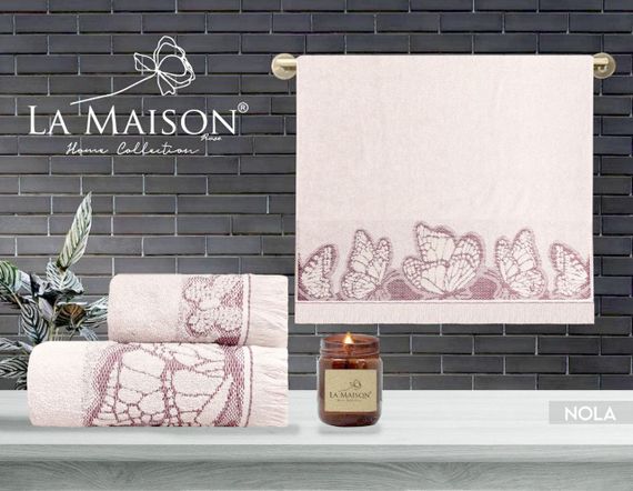 Подарочный набор полотенец La Maison, 3 шт. со свечой Nola Pudra