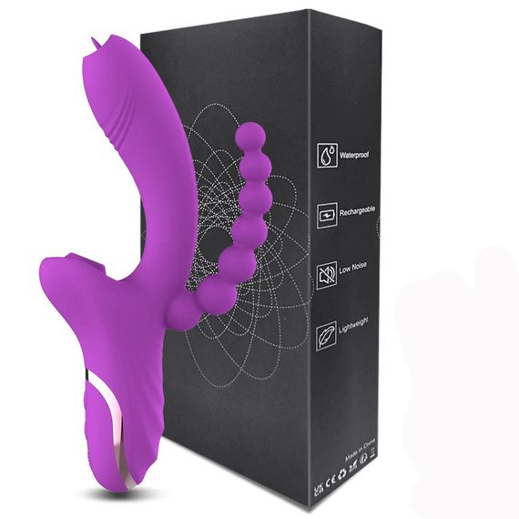 Вакуумний вібратор із потрійною стимуляцією (фіолетовий)