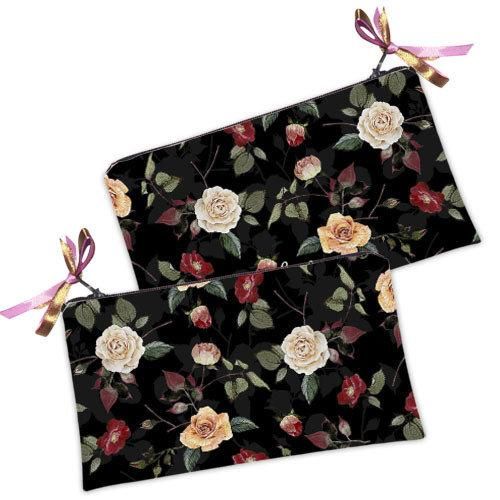 Косметичка женская Розочки на черном фоне 20х12 см (K_FFL017)